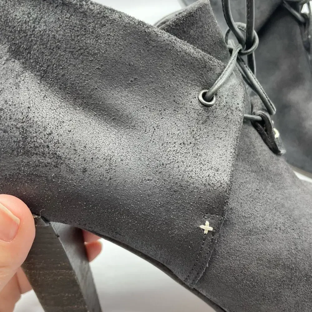 Rag & Bone Grey Suede Heeled Lace Up Ankle Boots Womens 36.5 Booties Fall Luxury